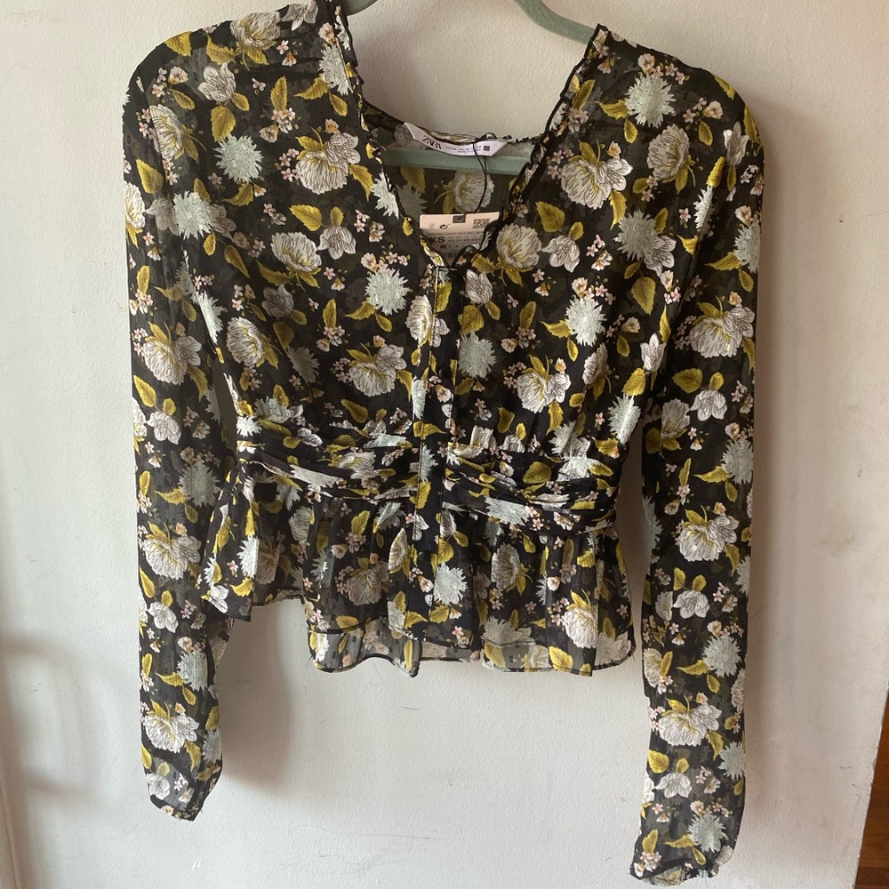 Zara Floral Button Blouse